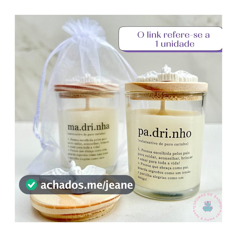 Lembrancinha de Batizado para Padrinhos Vela Aromática + Saco de organza e Divino Espírito Santo