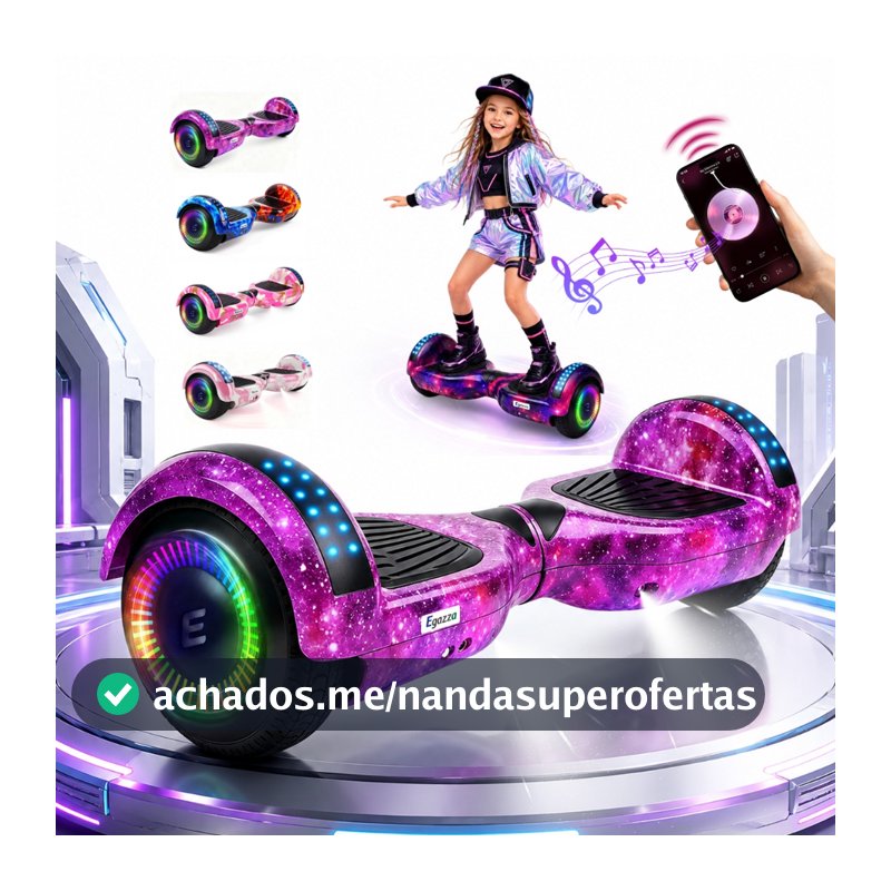 Egazza Skate elétrico das crianças 700 W Vida útil da bateria 60-90 minutos Bluetooth 6.5"