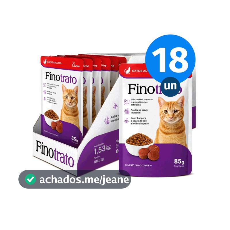 Kit CAIXA FECHADA 18x Sachê Finotrato Gatos Adultos Sabor Carne 85g