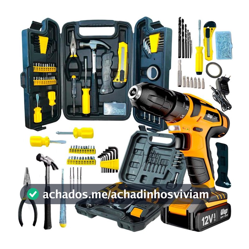 Kit Ferramentas Parafusadeira e Furadeira a Bateria WAP 12K3 e Maleta com Jogo de 200 Peça Titanium
