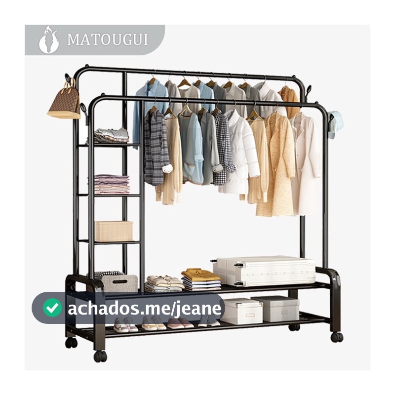 Arara de Roupas com Sapateira e Prateleiras | Cabideiro de Chão para Quarto | Organizador de Roupas Portátil