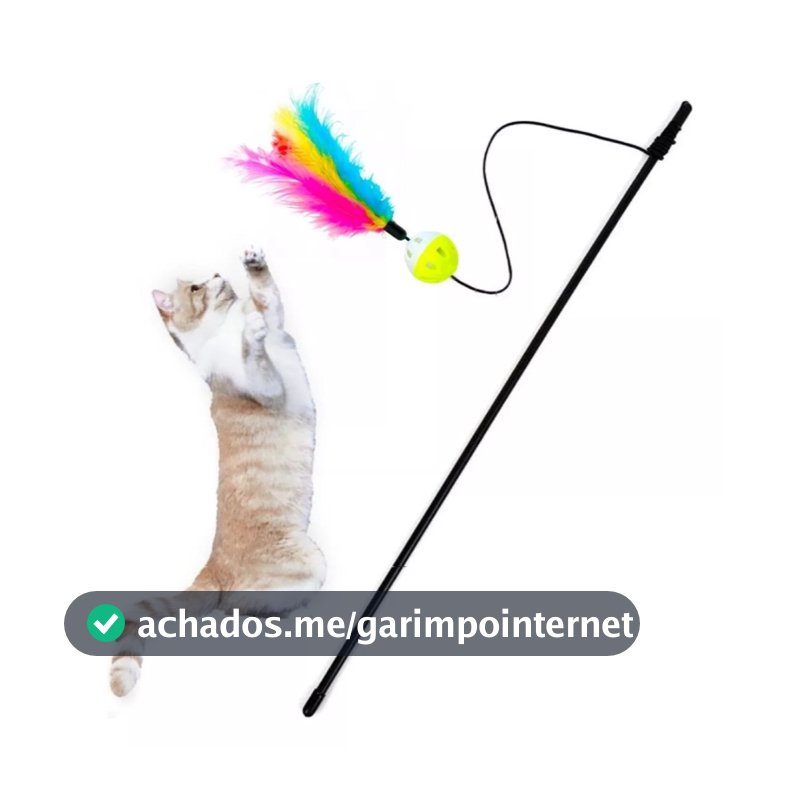 Brinquedo Varinha Pena Bolinha Interativa Gato Pet C Pena Cor Varinha Elástico Penas E Bolinha Guizo