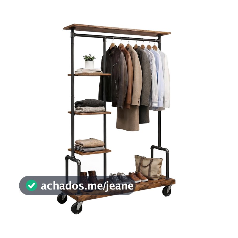 SONGMICS Cabideiro de Roupas com Rodízios, 5 Níveis, Organizador Metálico para Quarto, Sala e Lavanderia, Marrom e Preto