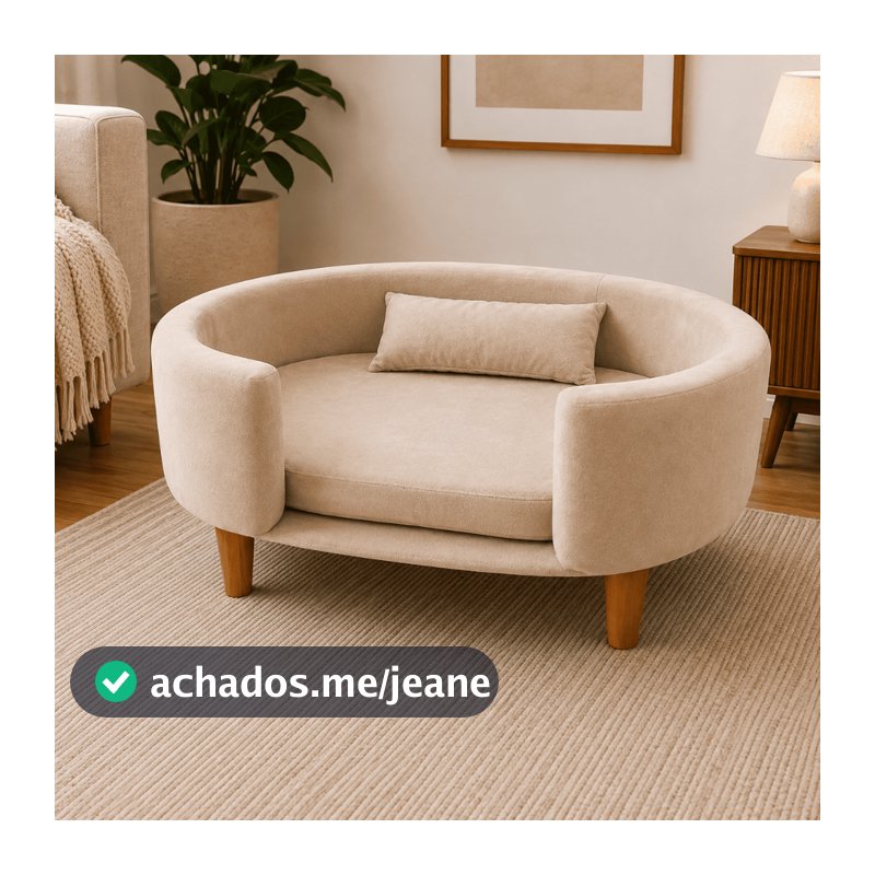 Cama Pet Luxo Tipo Poltrona Dior Veludo Bege Sofá Para Cachorro Gato Com Almofada Conforto Premium