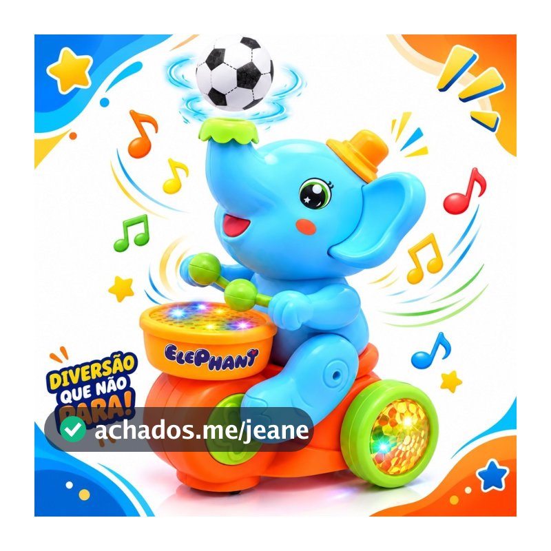 Elefante Musical Iterativo Com Luzes Sons Batendo Tambor Assopra Bola