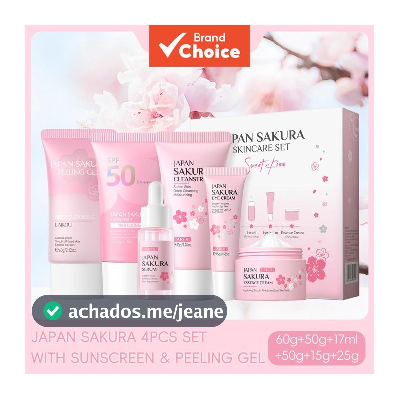 Conjunto de cuidados com a pele LAIKOU Sakura 4 peças, antienvelhecimento, hidratante, aumenta o brilho com gel