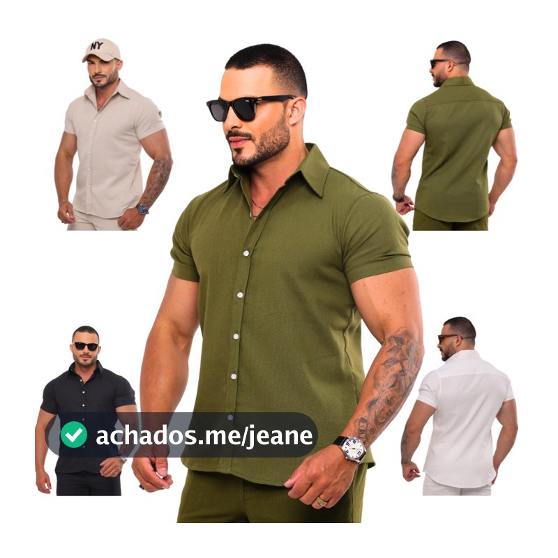 Camisa Masculino Linho Manga Curta Social Casual Slim Fit Verão Elegante
