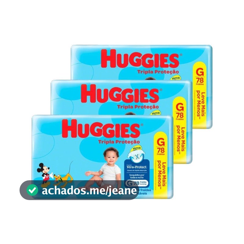 Fralda Descartável Huggies Hiper Tripla Proteção G - 3 Pacotes com 78 Fraldas - Total 234 Tiras