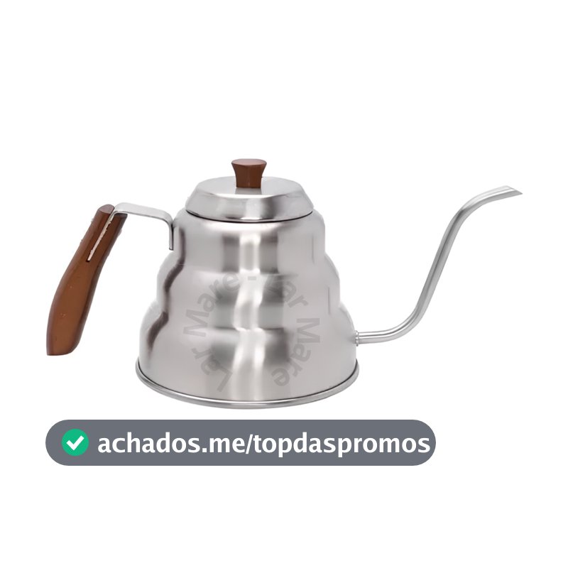 Chaleira Bule Bico Fino Barista 1 Litro Inox Cabo Madeira