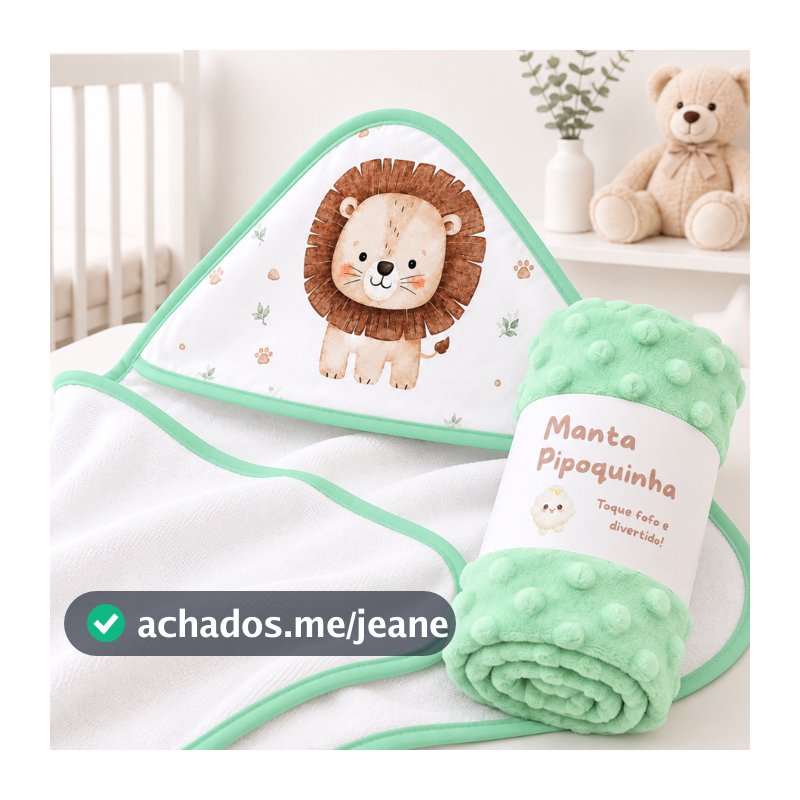 Kit Bebê 2 Peças Manta e Toalha de Banho com Capuz Enxoval Maternidade Menino Menina