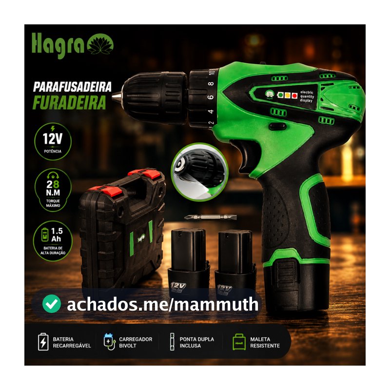 Parafusadeira Furadeira 12V 2 Baterias Sem Fio Com Maleta Bivolt 110V/220V 2 Velocidades