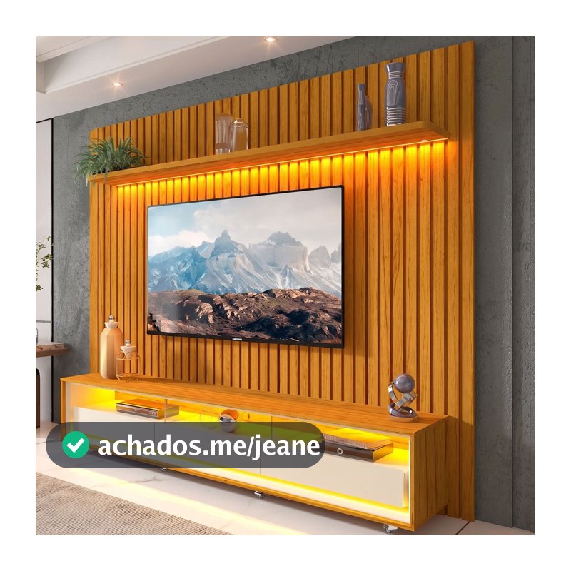 Rack com Painel para TV até 90 Polegadas 100% MDF com LED 228,8CMX217CM 3 Gavetas Nobre Clean Yescasa Marrom
