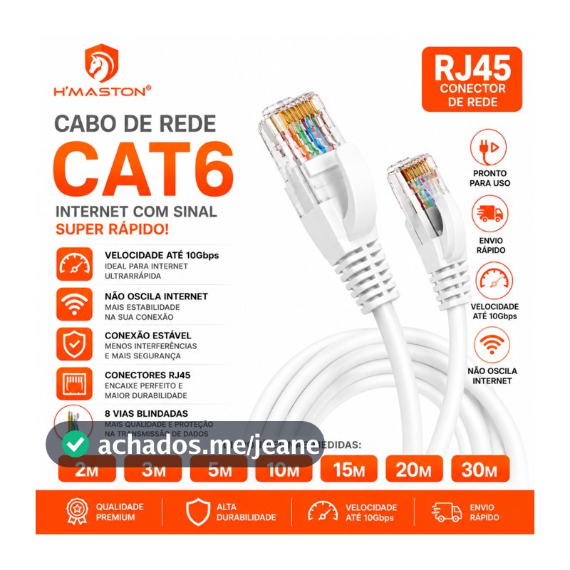 Cabo De Rede Internet CAT6 Blindado LAN CFTV RJ45 Ethernet Alta Velocidade Pc Notebook VideoGame