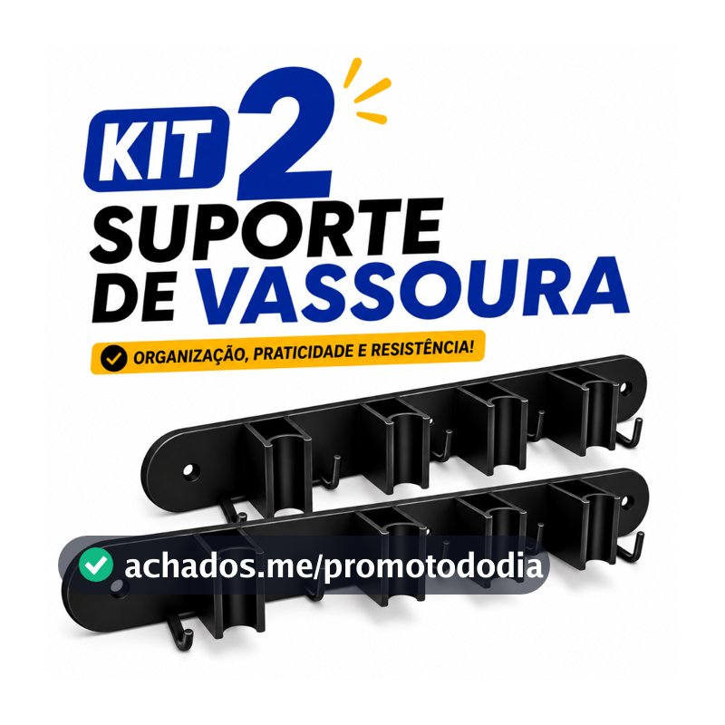Suporte Para Vassoura Rodo E Pá Organizador De Parede Com Ganchos Acompanha Bucha E Parafusos