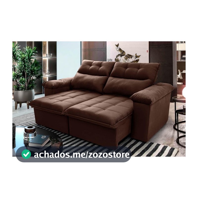Sofá Retrátil/Reclinável Verona 2,00m Suede Velut Marrom c/ Molas no Assento - King House