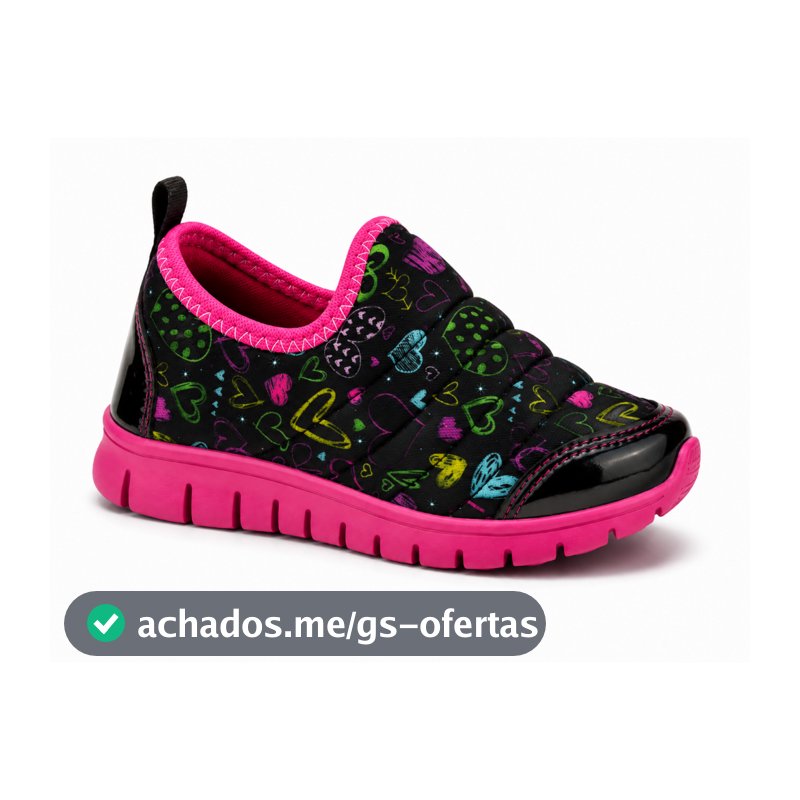 Tênis Infantil Feminino Menina Casual Calce Fácil Antiderrapante Confortável Estampa Corações Pamplim