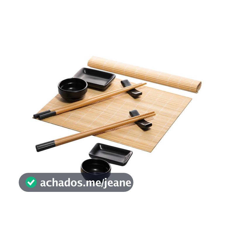 Conjunto Sushi 10 Peças Bambu Okinawa Wolff Preto com Hashis Tigelas Suportes e Esteiras Mesa Oriental Japonesa Completa