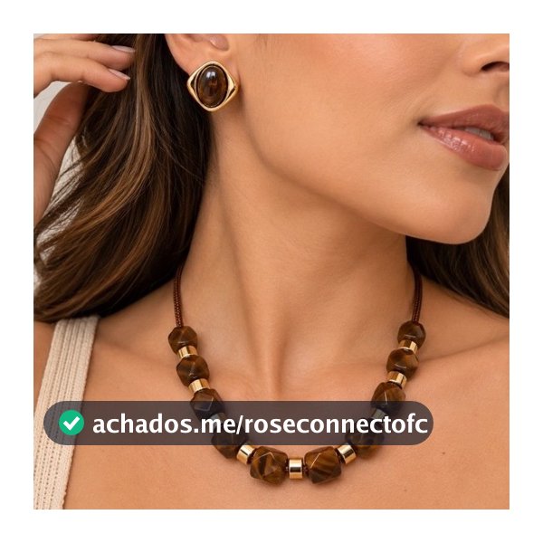 Kit Colar Feminino + Brinco Resina Dourado Elegant