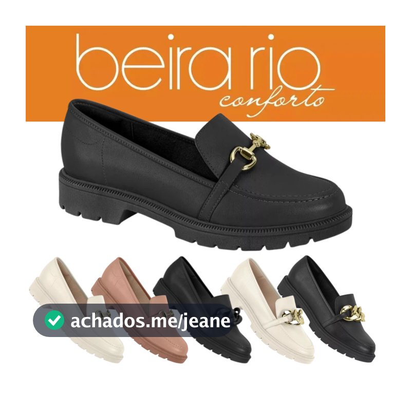 Sapato Feminino Mocassim Tratorado Beira Rio Fivela Corrente