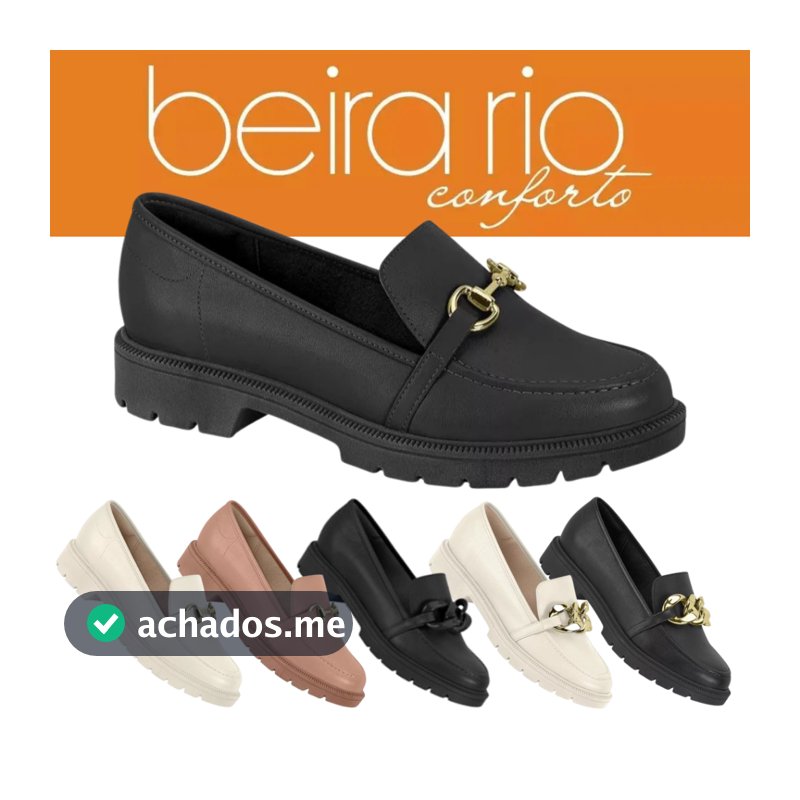 Sapato Feminino Mocassim Tratorado Beira Rio Fivela Corrente