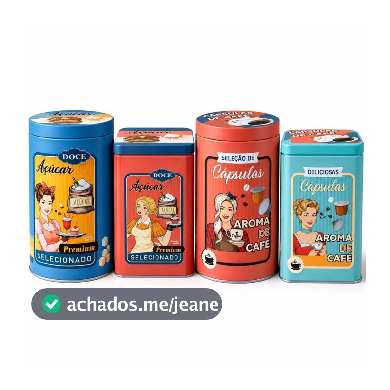 Lata Decorativa para Açúcar ou Cápsulas de Café Porta Mantimentos Metal com Tampa
