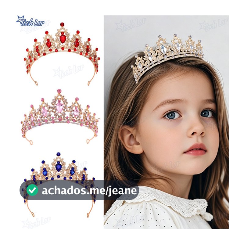 Tiara Barroca Nupcial Coroa Infantil de Princesa - Conjunto com Pedras Brilhantes, Diversas Cores (4 Variações)-TL