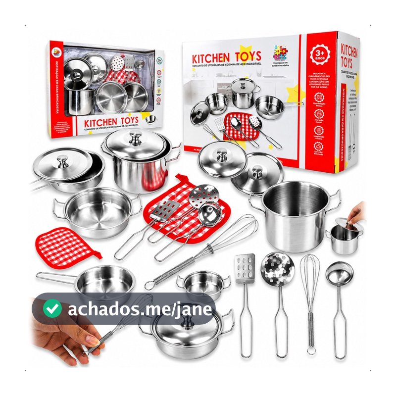 Kit Panelinhas Inox Infantil Brinquedo Educativo e Realista utensílios miniatura