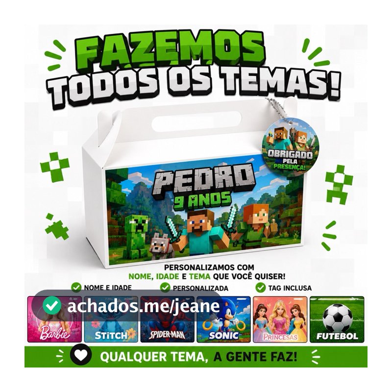 Caixa Maleta Lembrancinha Personalizada  COM TAG inclusa Festa Infantil Qualquer Tema - Delivery - Escola - kit lanche