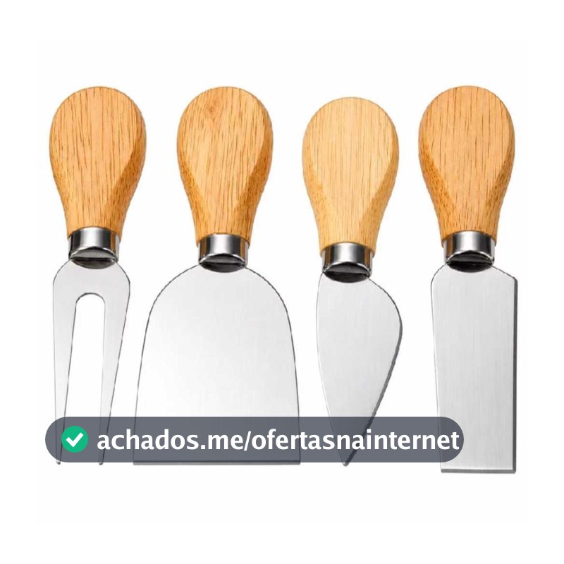 Kit de Queijos Premium 4 Peças Aço Inox Cabo de Madeira Luxo