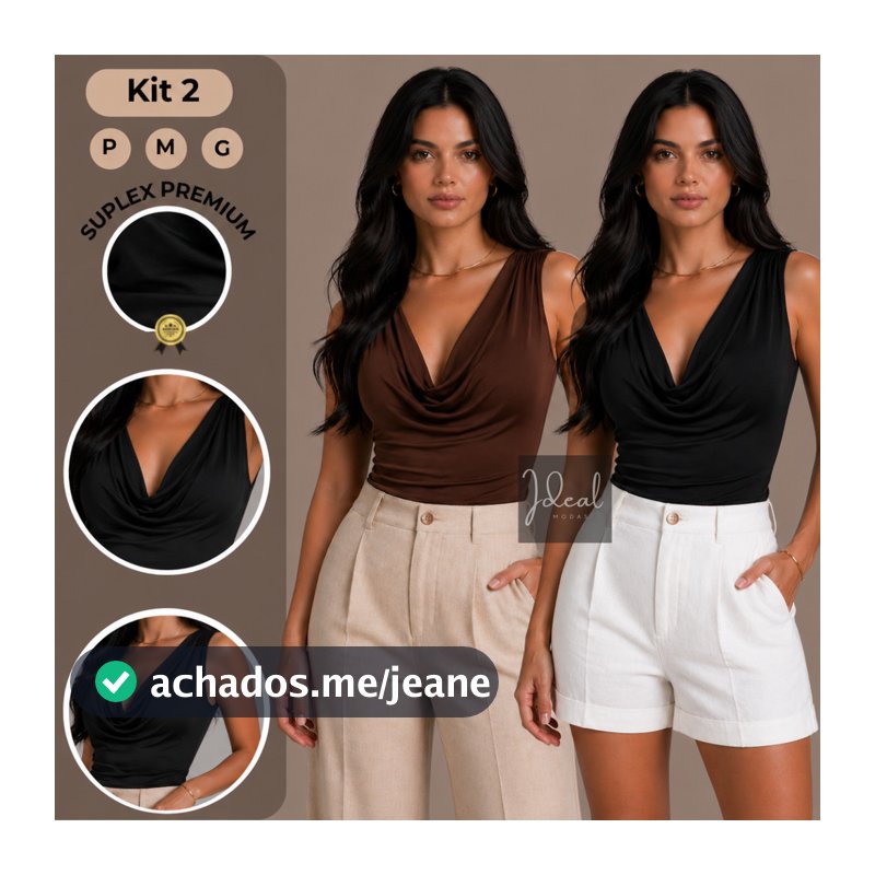 KIT 2 Blusa Feminina Regata Gola Boba Suplex Premium Regata Drapeada Blusinha Regata Verão Camisa