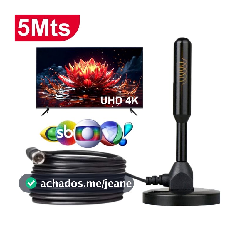 Antena Digital 5 metros interna Sinal TV HDTV Base Imã Externo a prova d'agua