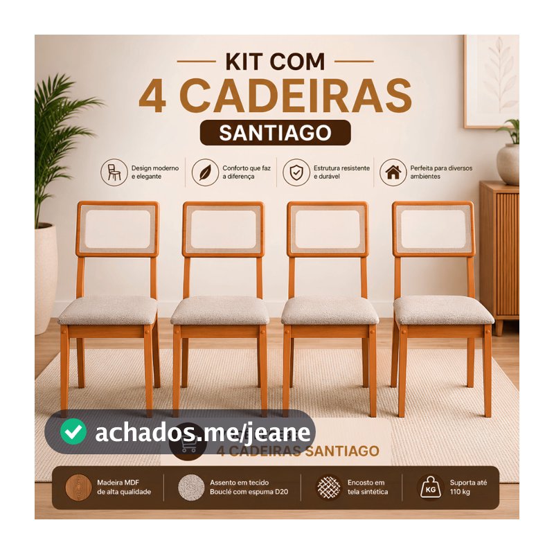 PROMOÇÃO Kit 4 Cadeiras Sala de Jantar Estofada Bouclé Madeira Cinamomo Moderna Confortável CORES