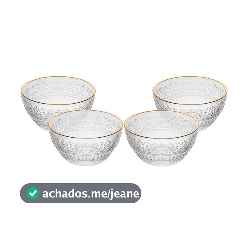 Conjunto 4 Bowls de Cristal 12,5cm Mauve com Fio de Ouro Wolff para Sobremesa Frutas Petiscos Acompanhamentos Mesa Posta