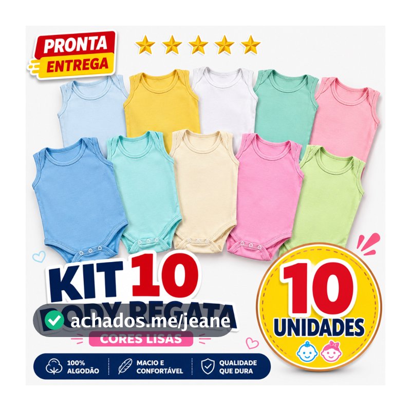 Kit 10 Body Regata Sem Manga Liso Infantil Bebê Menino Menina