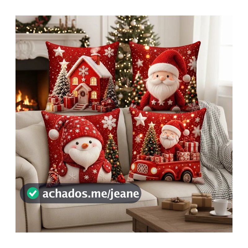 Kit 4 Capas Almofadas Decorativas Natal 45x45cm Estampadas