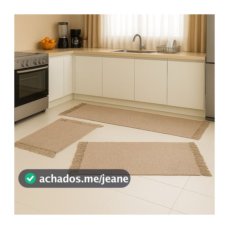 Jogo De Cozinha Tapete Tear Passadeira 3 Peças Algodão Artesanal