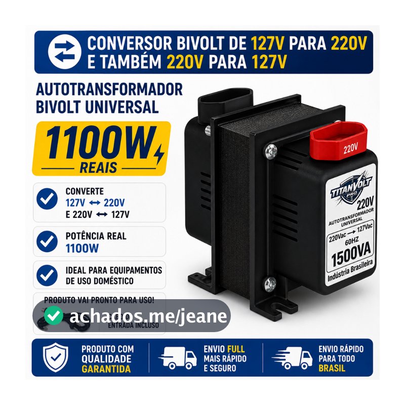 Auto Transformador 1500va 110v P/ 220v 220v P/ 110v Conversor Energia TITAN Volt Pro 1.100 Wats
