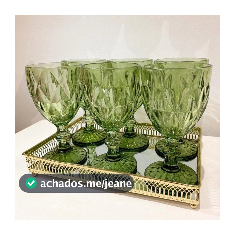 Jogo 6 Taças Vidro Diamond Esmeralda 340ml Verde Luxo Elegante Mesa Posta Festa Jantar Decoração