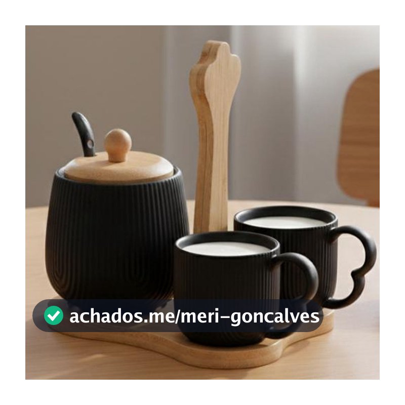 Jogo De Xicaras Oásis Café 90ml Com Açucareiro e Suporte Bambu