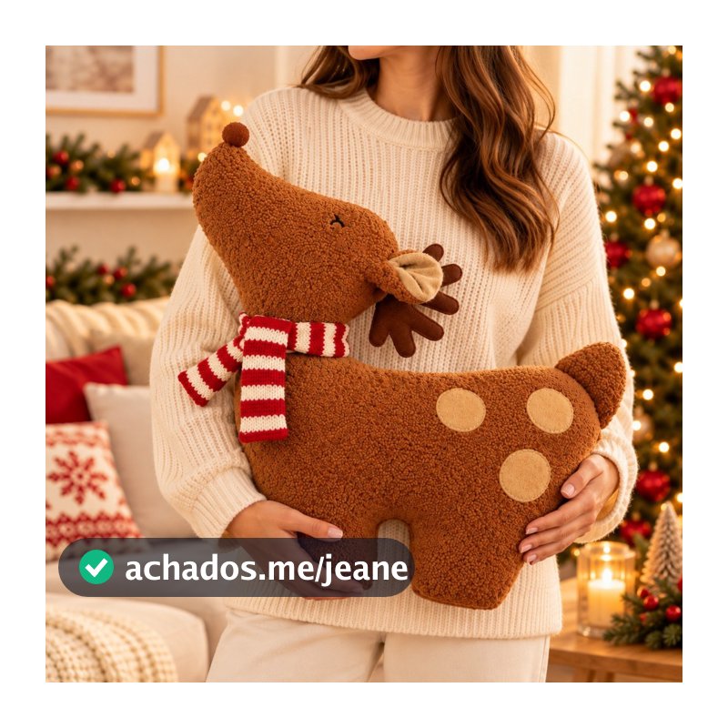 Almofada Natal Rena Pelucia 48cm - Enfeite Natalino Decoração de Natal
