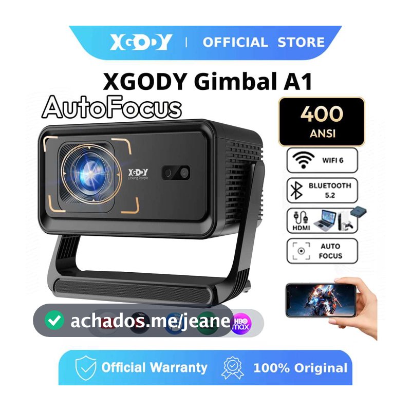 Projetor XGODY Gimbal A1 Foco Automático Nativo 1080P Suporte 4K Ultra HD 400ANSI 180 ° Android Giratório 14