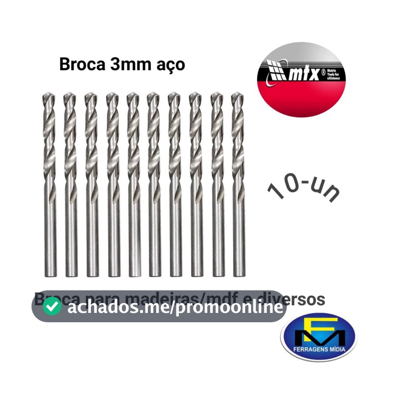 Kit 10 Brocas 3mm Metal Aço Rápido Madeira e MDF MTX/Bosch