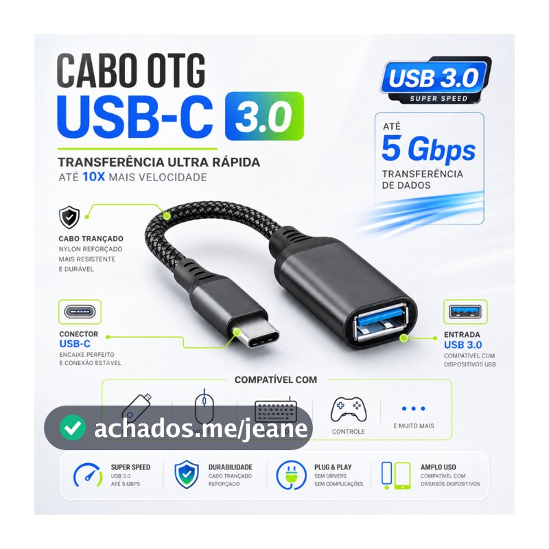 Cabo Adaptador Otg Tipo C Para USB Conecta Mouse Teclado Pen Drive - Escolha Seu Kit