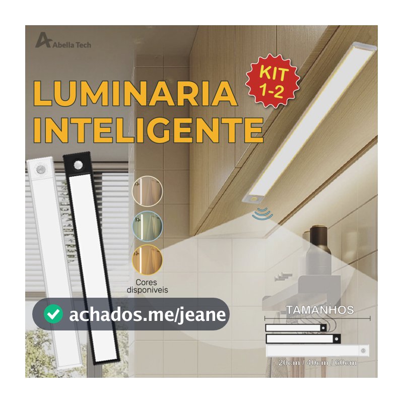 Smart Luminária Inteligente Ultra LED com sensor de movimento sem fio e Recarregável USB fino barra 20/40/60cm