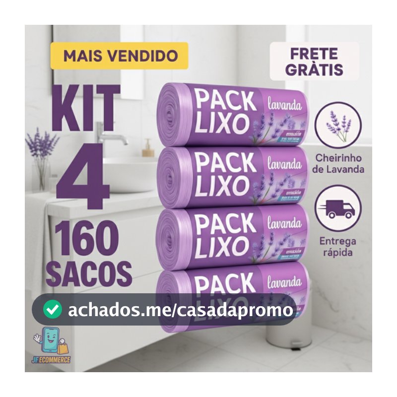 Kit 4 Sacos de Lixo Perfumados Lavanda  10 Litros 160 Sacos Pia e Banheiro 34x38cm Neutraliza Odores