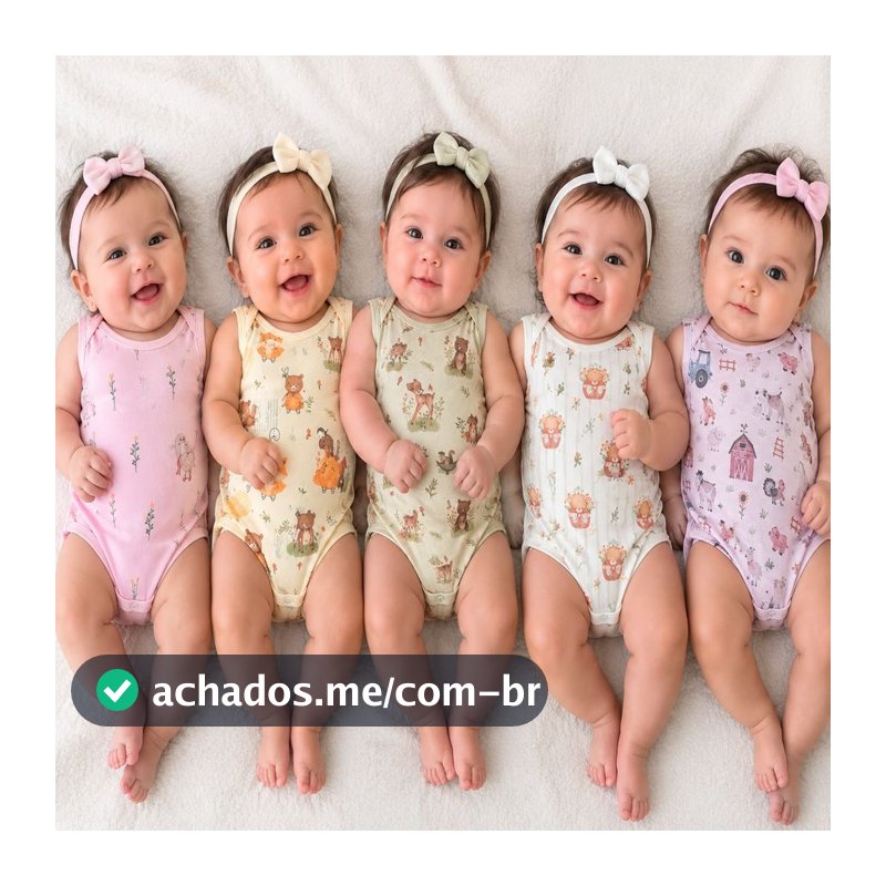 Body Bebe Menina Regata Malha Canelada Estampado Kit 5 Peças