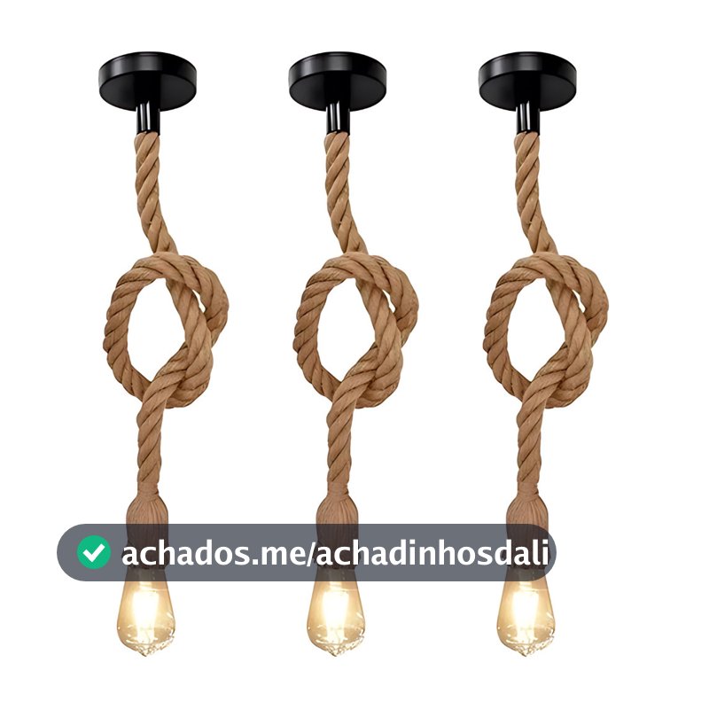 Kit 3 Pendente Corda 1M Retro Vintage Rústico Sisal E27 Para Decoração 1 Metro