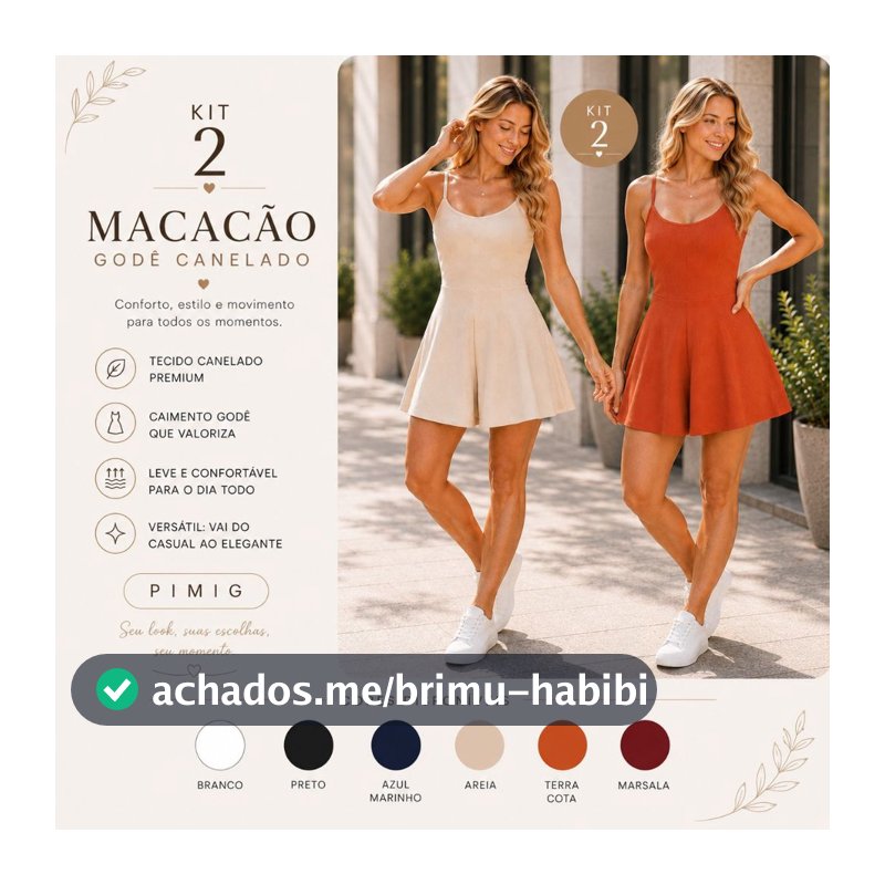 Kit 2 Macacão Macaquito Canelado Godê Feminino Alça Fina Elegante Confortável Moda Casual Dia a Dia