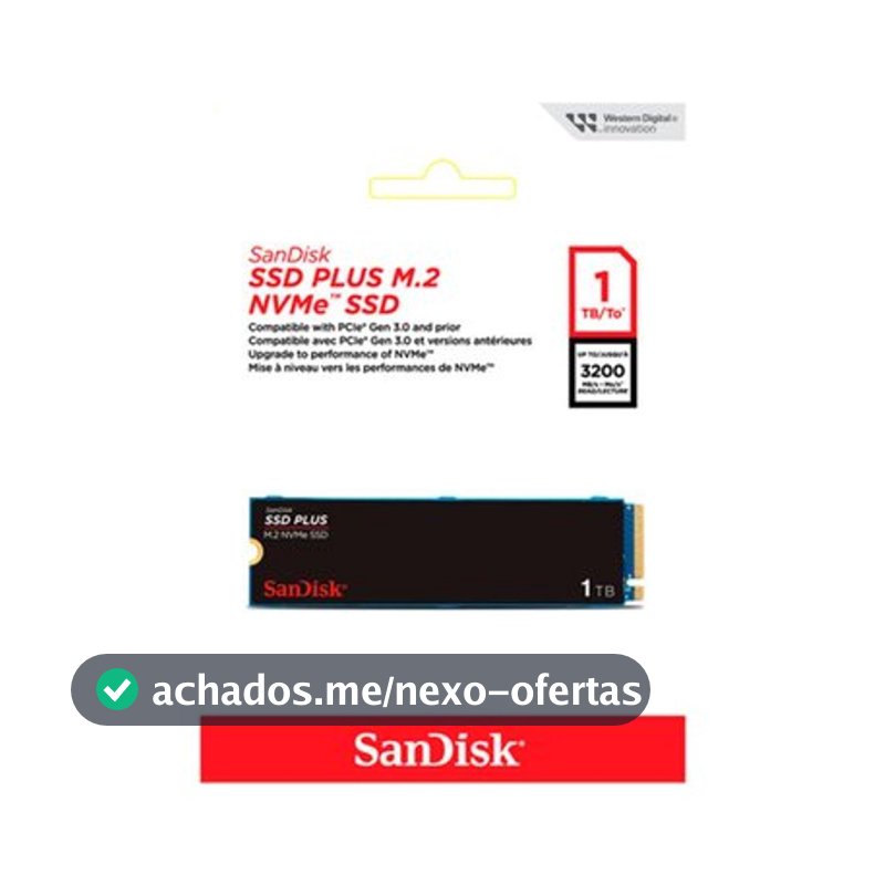 SSD SanDisk Plus, 1TB, M.2 PCle, NVMe, Leitura 3200MB/s e Gravação acima de 2500MB/s, Preto - SDSSDA3N-1T00-G26