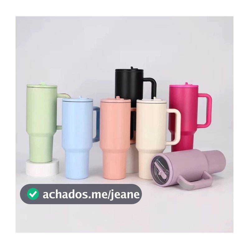 Copo Térmico 1200ml com Alça e Canudo – Cores Sólidas Minimalistas, Ideal para Viagens e Academia 005